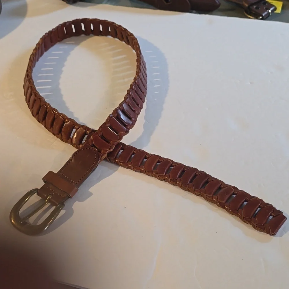 Womens Italian Full Grain leather Vintage Brown Belt Gold Buckle Sz.M/L